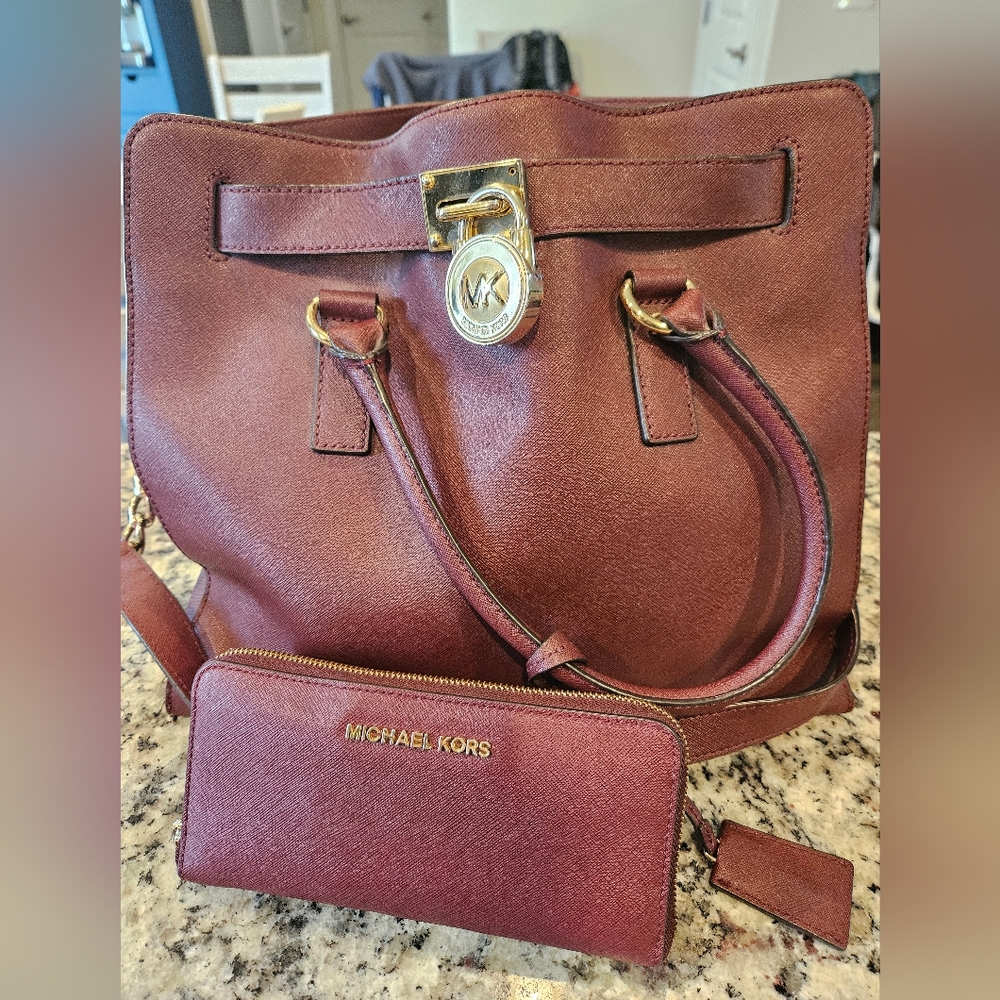 Michael Kors burgundy purse and wallet